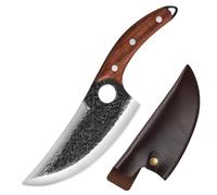 yekulanyue Chef's Knife Japanese 7" Handmade Forged Kitchen Knives with Wooden Handle and Leather Sheath, Hammered Steel Blade