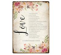 Yelacaay 1 Corinthians 13 'Love Is Patient' Rustic Wedding Wall Art - Floral Scripture Decor For Home, Church Metal Sign Plaque Poster 8X12 Inch