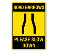 Yelacaay Road Narrows Please Slow Down Sign Traffic And Parking Signs Caution Danger Safety Security Metal Sign Plaque Poster 8X12 Inch