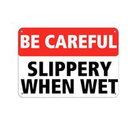 Yelacecca Aluminum Horizontal Metal Sign Multiple Sizes Be Careful Slippery When Wet White Vintage Metal Sign Plaque Poster 8X12 Inches