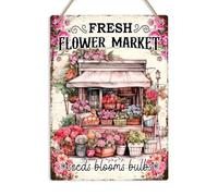 Yelacecca Fresh Flower Market Metal Sign Vintage Floral Wall Plaque Rustic Florist Gift Vintage Metal Sign Plaque Poster 8X12 Inches