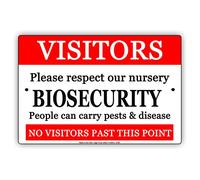 Yelacecca Metal Road Sign Visitors Please Respect Biosecurity People Carry Pests & Disease No Visitors Past This Point Caution Warning Notice Tin Metal Tin Sign Plate Warning Sign 12" X 8"