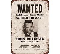 Yelacecca Metal Tin Sign 8X12 Inches 1934 John Dillinger Wanted Poster Vintage Look Reproduction Metal Tin Sign