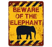 Yelacecca Metal Tin Sign Beware Of The Elephant Vintage Metal Warning Sign Aluminum Road Sign 7.8X11.8 Inch