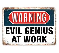 Yelacecca New Metal Sign Evil Genius Art Warning Evil Mancave Funny Work Office Decor Novelty Art Sign For Wall Art Home Indoor Outdoor Yard Sign 8X12 Inch
