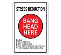 Yelacecca Novelty Sign Gift Stress Reduction Bang Head Here Joke Therapy Anxiety Sign Tin Sign 8X12 Inches
