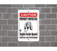 Yelacecca Property Protected By English Cocker Spaniel Guard Dog Warning Yard Fence Breed Metal Aluminum Sign Tin Sign 8X12 Inches