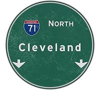 Yelacecca Round Metal Sign Vintage North Cleveland Interstate 71 Highway Sign Bar Club Cafe Airport Restaurant Wall Decoration 12x12 Inches