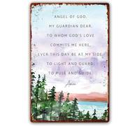 YelaceSing Angel Of God My Guardian Dear Metal Signs Guardian Angel Prayer Wall Art Catholic Prayer Metal Sign Plaque Poster 8X12 Inches