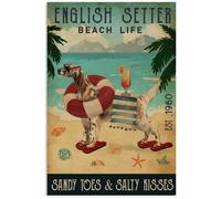 YelaceSing Beach Cocktail Life English Setter Funny Metal Art Tin Sign Aluminum For Garage Home Kitchen Bar Cafe Bathroom Art Wall Decor Gift Poster Metal Sign Plaque Poster 8X12 Inch