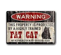 YelaceSing Vintage Metal Sign Warning This Property Is Protected By A Highly Trained Fat Cat Outdoor Home Yard Street Garden Garage Door Metal Signs Metal Sign Plaque Poster 8X12 Inches