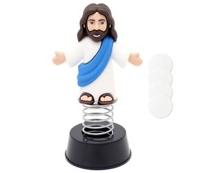 Yelakey Dashboard Jesus Dancer Blue Jesus Bobblehead with Open Arms Smile face Car Accessory with Sticky Pad for Christian Drivers Religious Believers Home Decoration