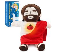 Yelakey Officially Jesus Plush Breathing Soothing Jesus Stuffed Animal Heart of Jesus Toy Savior Doll for Church Sunday School Religious Easter Gift for Kids (Red)