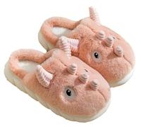 YELAN Women's Cute Dinosaur Animal Cow Slippers Men Cosy Home Plush Warm Winter Cotton Shoes (Red, Adult, Women, 6, Numeric Range, UK Footwear Size System, 6.5, Medium)