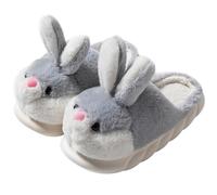 YELAN Women's Slippers Animal rabbit for slippers Cute Plush Slippers Men Cosy Home Warm Winter Cotton Slippers (Grey, Adult, Women, 5, Numeric Range, UK Footwear Size System, 5.5, Medium)