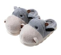 YELAN Women's Slippers Cute Hippo Slippers Animal Slippers Men Cosy Home Plush Slippers Warm Winter Cotton Slippers (Grey, Adult, Women, 5, Numeric Range, UK Footwear Size System, 5.5, Medium)
