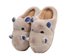 YELAN Women's Slippers Hippo Slippers Animal Slippers Cute Winter Home Slippers Men Cosy Plush Cotton Slippers (Brown, Adult, Women, 3, Numeric Range, UK Footwear Size System, 4, Medium)
