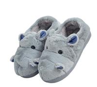 YELAN Women's Slippers Hippo Slippers Animal Slippers Cute Winter Home Slippers Men Cosy Plush Cotton Slippers (Grey shoe, Adult, Women, 3, Numeric Range, UK Footwear Size System, 4, Medium)