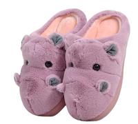 YELAN Women's Slippers Hippo Slippers Animal Slippers Cute Winter Home Slippers Men Cosy Plush Cotton Slippers (Purple, Adult, Women, 5, Numeric Range, UK Footwear Size System, 5.5, Medium)