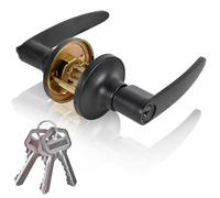 YELANGU 1 Pack Satin Nickel Door Handle Lock, Entrance Door Handles with Lock and Key, Safety Locks Cover Outer Door Handle(Black)