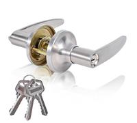 YELANGU 1 Pack Satin Nickel Door Handle Lock, Entrance Door Handles with Locks and Key, Safety Locks Cover Outer Door Handle(Silver)