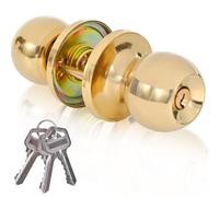 YELANGU Entrance and exit Door Knob with Key Stainless Steel Exterior Doors Knobs Round Security Front Doors Lock Set Satin Nickel 1 Pack(Golden)