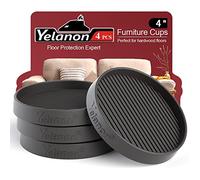 Yelanon Furniture Coasters - 4 Pcs 4”Round Furniture Caster Cups - Non Slip Pads Hardwood Floors Non Skid Grippers Rubber Furniture Feet - Anti Slide Floor Protector for Bed Couch Stoppers Black