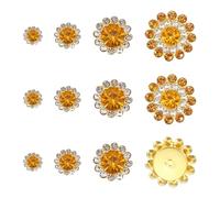 YELARXI 100Pcs 8/10/12/14mm Sew on Flower Rhinestones Crystal Glass Gems, Flatback Claw with Metal Base Crystals for Sewing Clothes Shoes Jewelry Belt Accessories, Gold Yellow