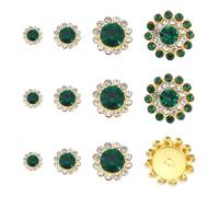 YELARXI 100Pcs 8/10/12/14mm Sew on Flower Rhinestones Crystal Glass Gems, Flatback Claw with Metal Base Crystals for Sewing Clothes Shoes Jewelry Belt Accessories, Dark Green