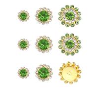 YELARXI 150Pcs 10/12/14mm Sew on Flower Rhinestones Crystal Glass Gems, Flatback Claw with Metal Base Crystals for Sewing Clothes Shoes Jewelry Belt Accessories, Light Green