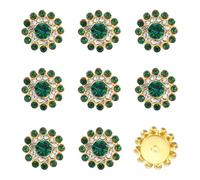 YELARXI 150Pcs 14mm Sew on Flower Rhinestones Crystal Glass Gems, Flatback Claw with Metal Base Crystals for Sewing Clothes Shoes Jewelry Belt Accessories, Dark Green