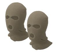 YELARXI 3-Hole Full Face Mask Cover, Ski Mask Knitted Warm Knit Cover Winter Balaclava Face Mask Cap Ski Polyester& 2 Pcs& Khaki -Fitting for (Men/Women/Winter Outdoor Sports/Skiing)