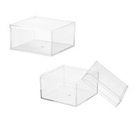 YELARXI Acrylic Box with Lid, 3.15 x 3.15 x 2.36 in Acrylic Display Case Plastic Square Cube Container Storage Holder Stackable Bins for Cosmetic Collectible Candy Jewelry(2 Pack, Clear)
