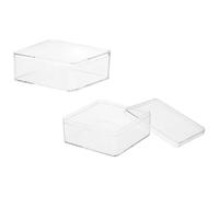 YELARXI Acrylic Box with Lid, 3.35 x 3.35 x 1.38 in Acrylic Display Case Plastic Square Cube Container Storage Holder Stackable Bins for Cosmetic Collectible Candy Jewelry(2 Pack, Clear)