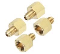YELARXI Brass Flare Tube Fitting Coupling Gas Adapter, 1/4" Male Flare x 3/8 Inch Female SAE Thread Pipe Connector Fit for air Conditioning HVAC Automotive Grills (4Pcs, Gold)