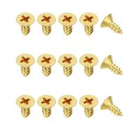 YELARXI Brass Wood Screws Self Tapping Screws, M4 x 10 mm Flat Cross Head Fit for Door Hinges Electronics Furniture (50 Pack, Gold Tone)