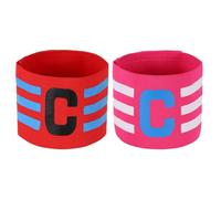 YELARXI Captain Arm Bands for Soccer, Soccer Captain C Armband, Classic Striped Elastic Protective Arm Badge Adjustable Player Bands Fitting for (Adult/Football) 2 Pcs & Red/Rose Red
