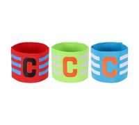YELARXI Captain Arm Bands for Soccer, Soccer Captain C Armband, Classic Striped Elastic Protective Arm Badge Adjustable Player Band Fitting for Adult 3 Pcs & Red/Fluorescent Green/Sky Blue