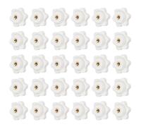 YELARXI Clamping Nuts Knob Plastic Screw-On Brass Star Knobs Knurled M4 Female Threaded Hexagon Head, 1 Inch Head Diameter Fit for Lawn Mower Handle Machinery (30 Pack, White)