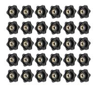YELARXI Clamping Nuts Knob Plastic Screw-On Brass Star Knobs Knurled M8 Female Threaded Hexagon Head, 1.3 Inch Head Diameter Fit for Lawn Mower Handle Machinery (30 Pack, Black)