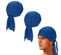 YELARXI Cooling Do Rags Sweat Wicking, Solid Skull Caps Rag Breathable Motorcycle Dew Head Wrap Bandana Hats Helmet Liner 2 Pcs & Sapphire Blue -for (Men Women/Cycling/Running/Hiking)