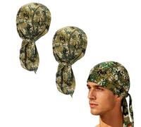 YELARXI Cooling Do Rags Sweat Wicking, Solid Skull Caps Rag Breathable Motorcycle Dew Head Wrap Bandana Hats Helmet Liner 2 Pcs & Digital Olive Green for (Men Women/Cycling/Running/Hiking)