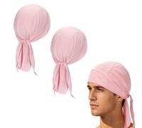 YELARXI Cooling Do Rags Sweat Wicking, Solid Skull Caps Rag Breathable Motorcycle Dew Head Wrap Bandana Hats Helmet Liner 2 Pcs & Pink -for (Men Women/Cycling/Running/Hiking)