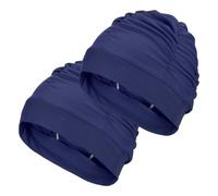 YELARXI Fabric Swim Cap Polyester Swimming Hat Elastic Swimming Cap, Fit for Women and Men Adult Long Hair (2Pcs, Dark Blue)