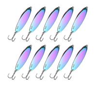 YELARXI Fishing Spoons Lures, Metal Saltwater Treble Trout Lures Jigging Spoon with Treble Hooks Casting Spinner Baits 10Pcs & 1 oz & Vibrant Colors - Fitting for (Freshwater/Salmon/Bass)