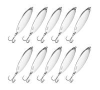 YELARXI Fishing Spoons Lures, Metal Saltwater Treble Trout Lures Jigging Spoon with Treble Hooks Casting Spinner Baits 10 Pcs & 3/4 oz & Silver - Fitting for (Freshwater/Salmon/Bass/Trout)