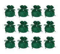 YELARXI Flannel Drawstring Gift Bags, Jewelry Pouches Mini Gift Packaging Bag, 6 x 5.5 in Storage Pouch with Pearl for Wedding Favor Party Birthday Candy (12 Pack, Dark Green)