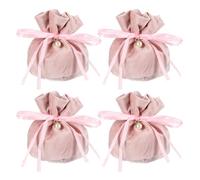 YELARXI Flannel Drawstring Gift Bags, Jewelry Pouches Mini Gift Packaging Bag, 6 x 5.5 in Storage Pouch with Pearl for Wedding Favor Party Birthday Candy (4 Pack, Pink)