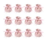 YELARXI Flannel Drawstring Gift Bags, Jewelry Pouches Mini Gift Packaging Bag, 6 x 5.5 in Storage Pouch with Pearl for Wedding Favor Party Birthday Candy (12 Pack, Pink)