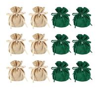 YELARXI Flannel Drawstring Gift Bags, Jewelry Pouches Mini Gift Packaging Bag, 6 x 5.5 in Storage Pouch with Pearl for Wedding Favor Party Birthday Candy (12 Pack, Dark Green/Champagne)